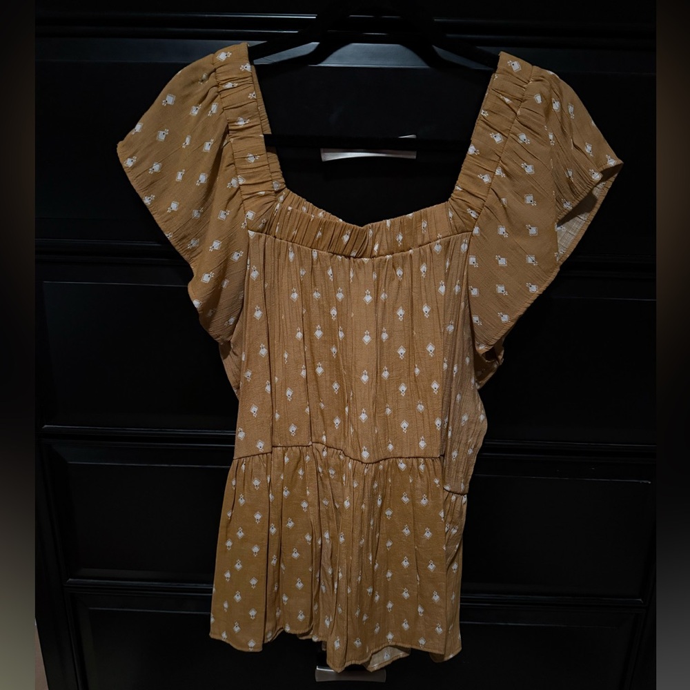 Mustard Ruffled Blouse with White Pattern